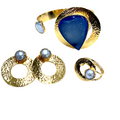 Blue Gemstone & Pearl Bracelet Set