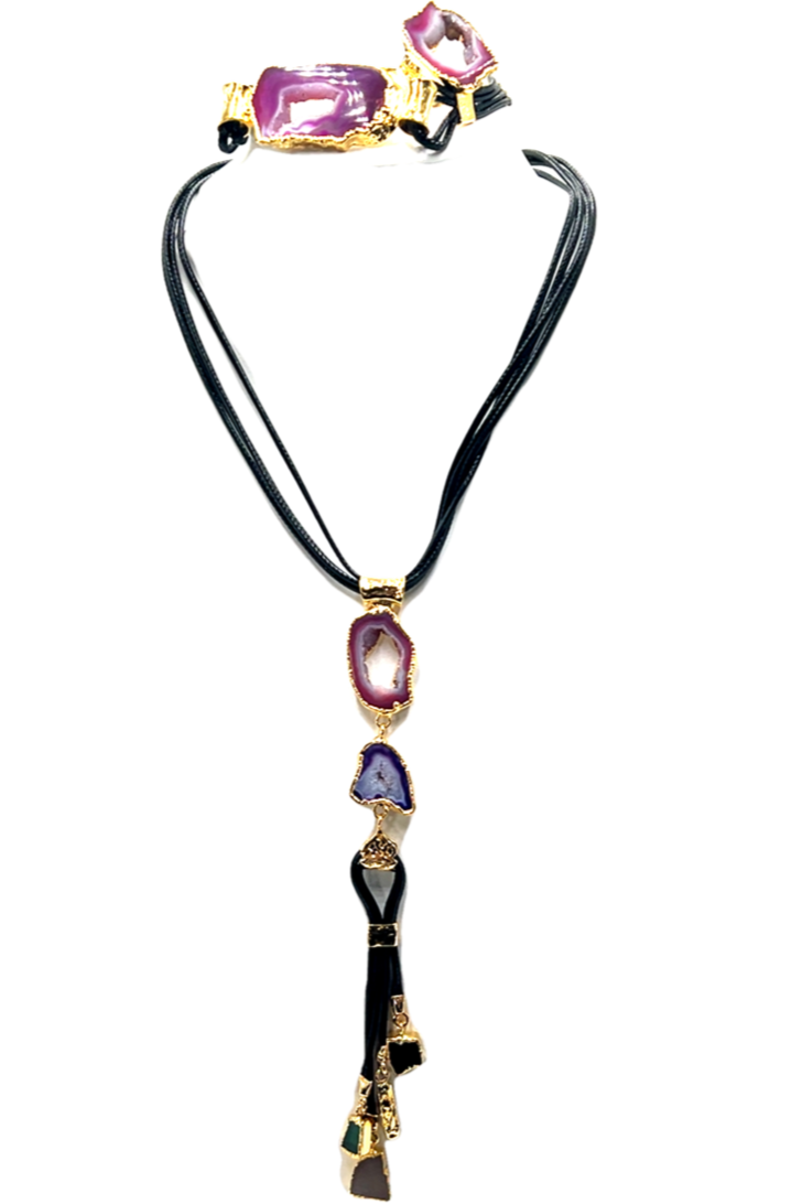 Agate Gemstone Necklace & Bracelet Set