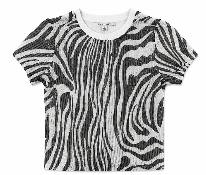 Black Zebra Sequin Embellished Graphic Tee