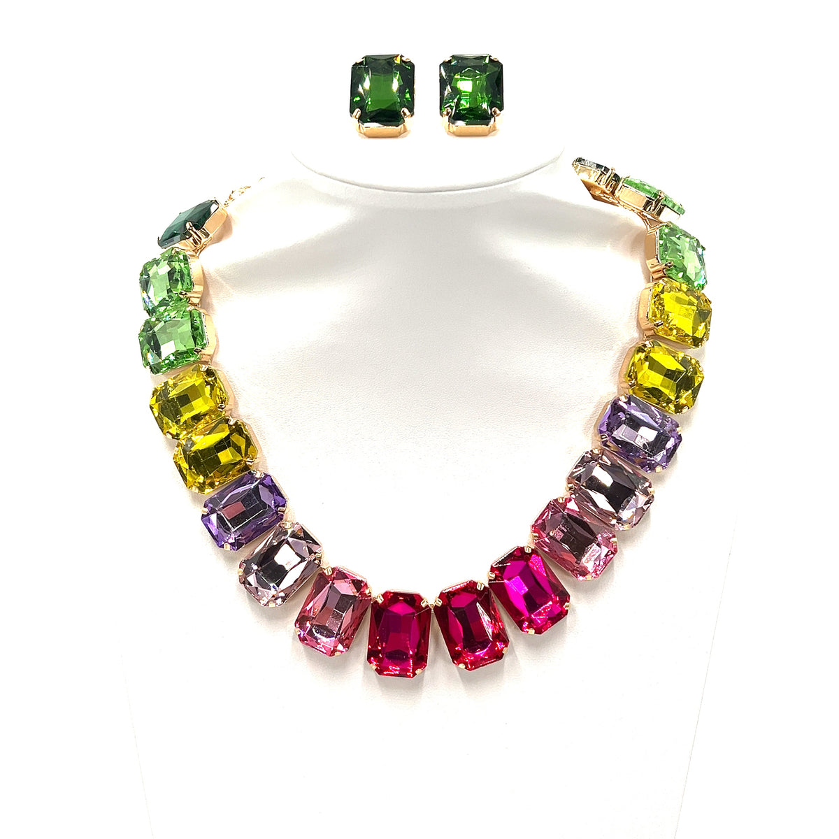 Crystal Rectangle Collar Necklace Set