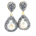 Cultured Pearl Silver Teardrop Gemstone Crystal Drop Earrings