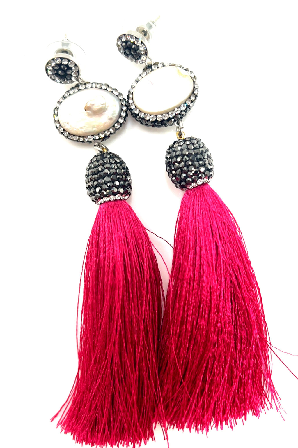 Baroque Pearl 925 Sterling Silver Tassel Gemstone Earrings