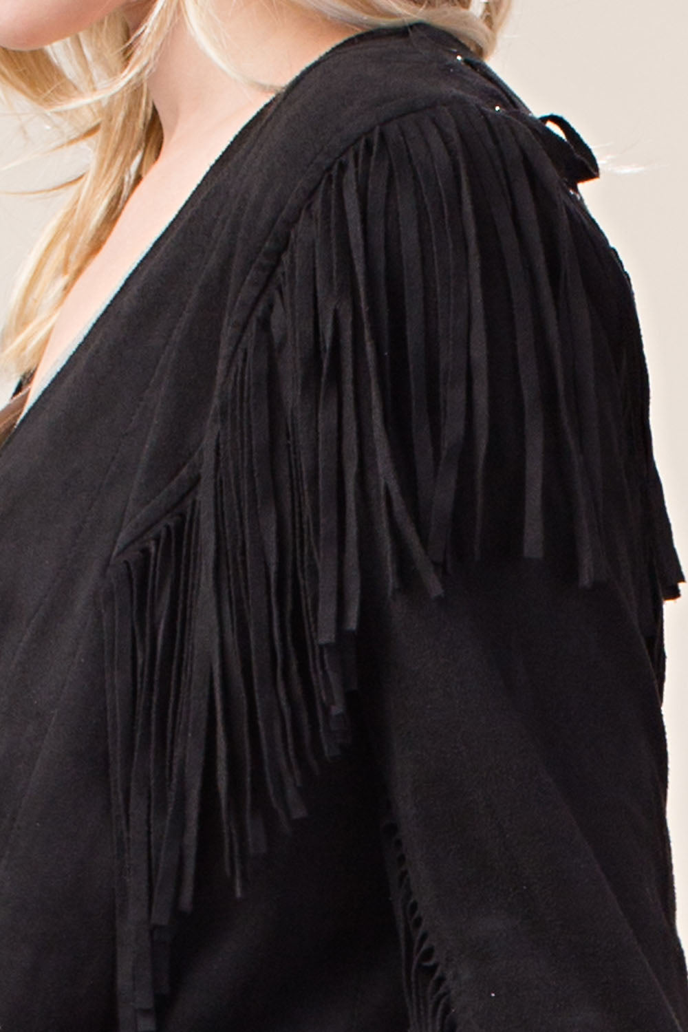 Black Suede Fringe Lace-Up Jacket