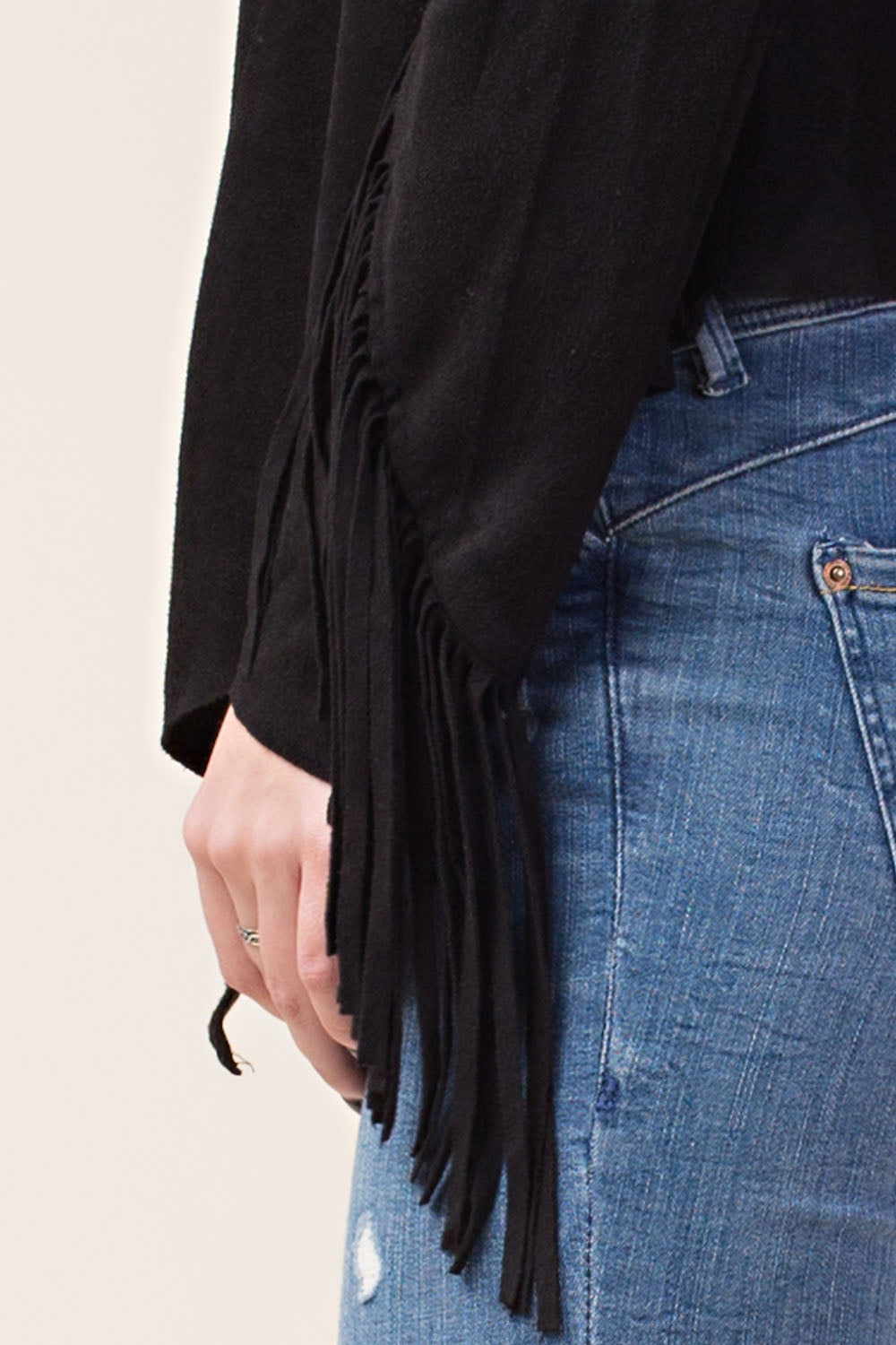 Black Suede Fringe Lace-Up Jacket