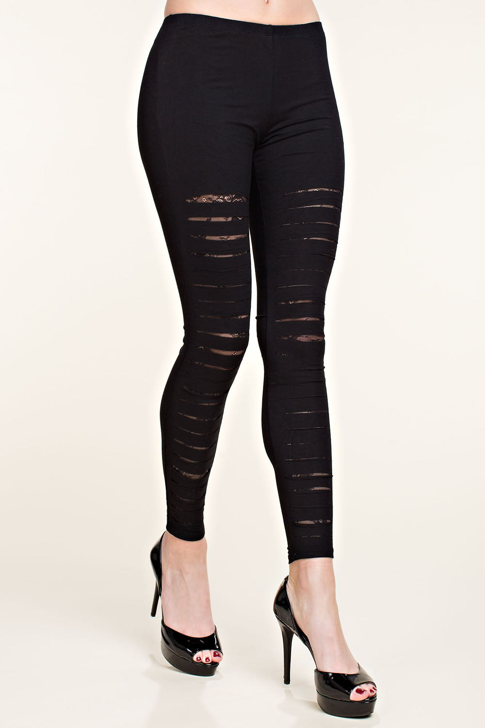 Black Laser Cut Lace Lined Ankle Leggings