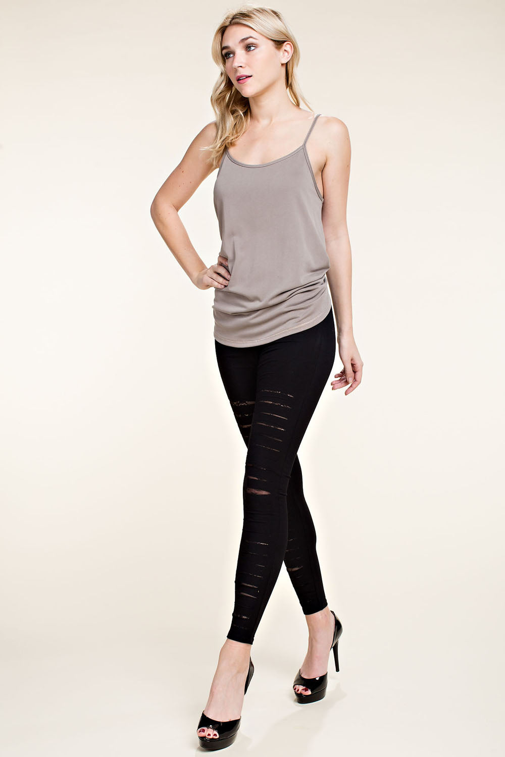 Black Laser Cut Lace Lined Ankle Leggings