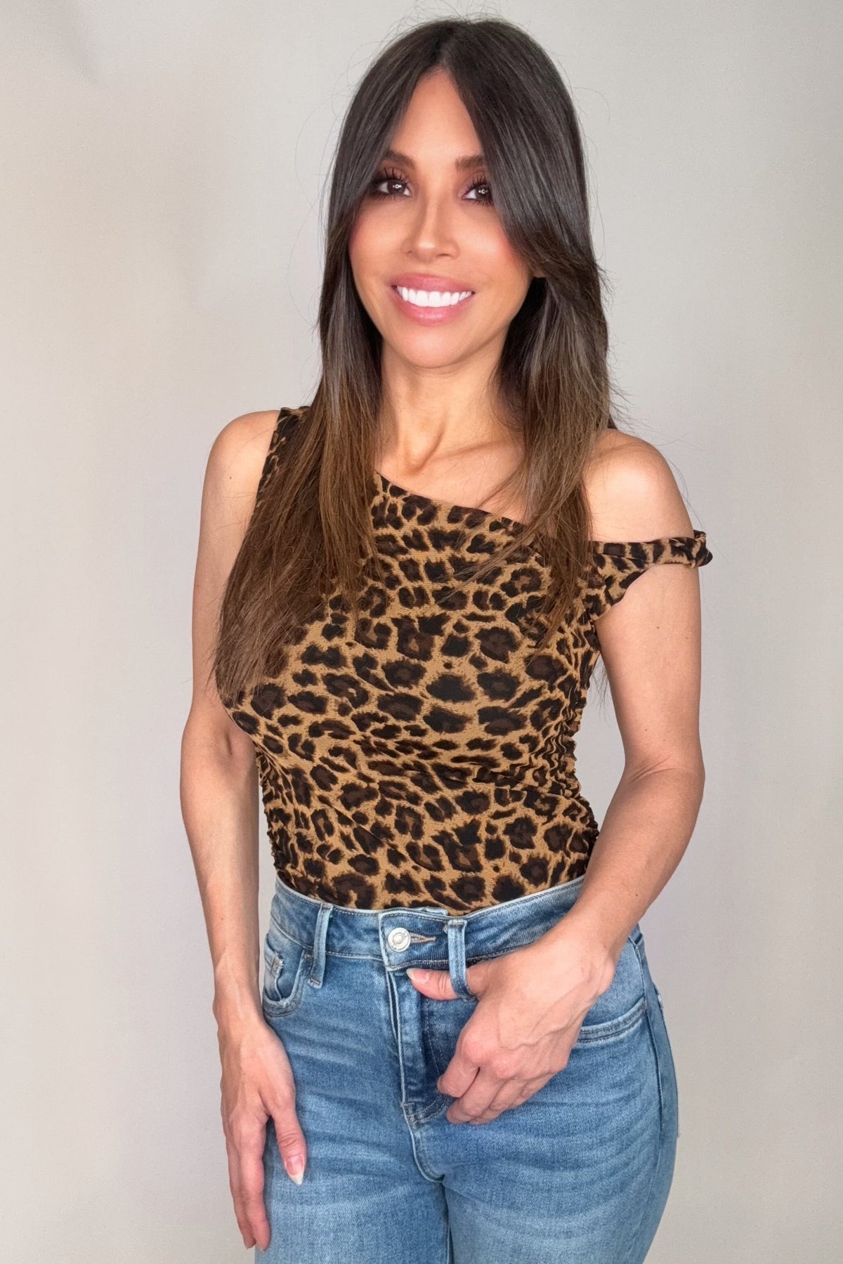 Cheetah Print Elevated Basics Single Off Shoulder Top