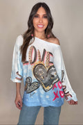 Blue LOVE Round Neck Knit Printed Sweater