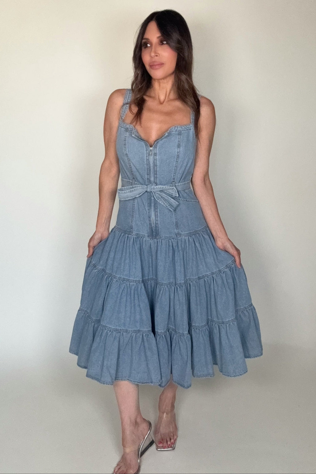 Blue B Denim Tiered Zip Midi Dress