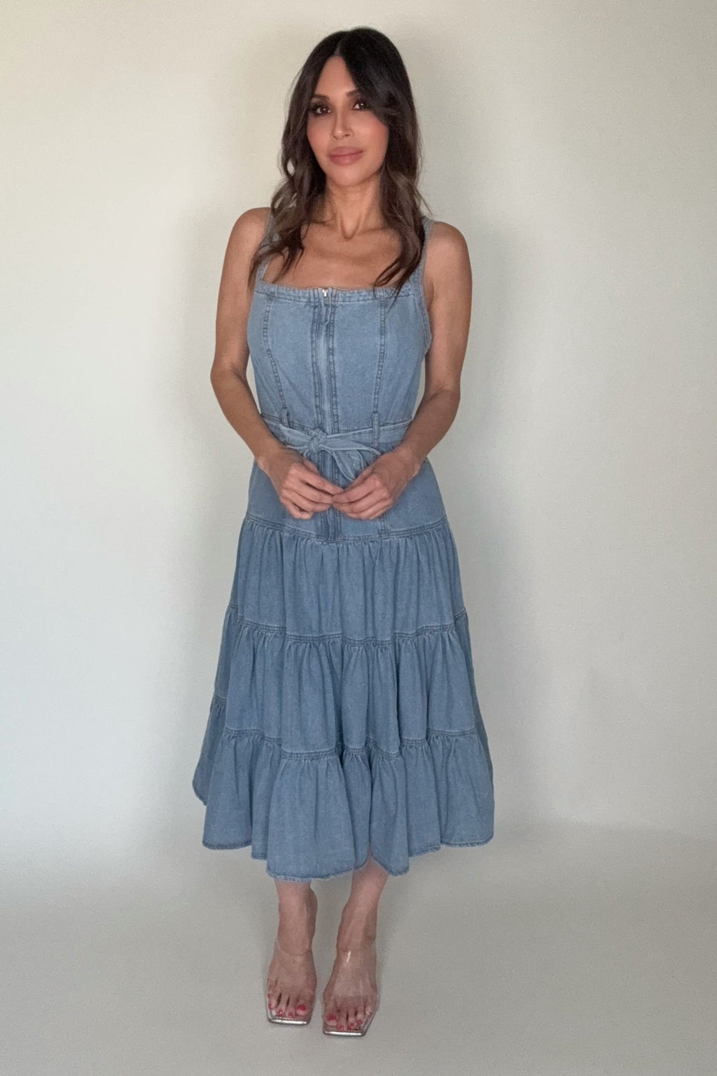 Blue B Denim Tiered Zip Midi Dress