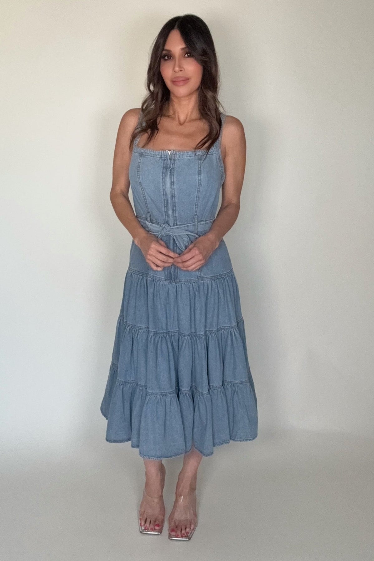 Blue B Denim Tiered Zip Midi Dress