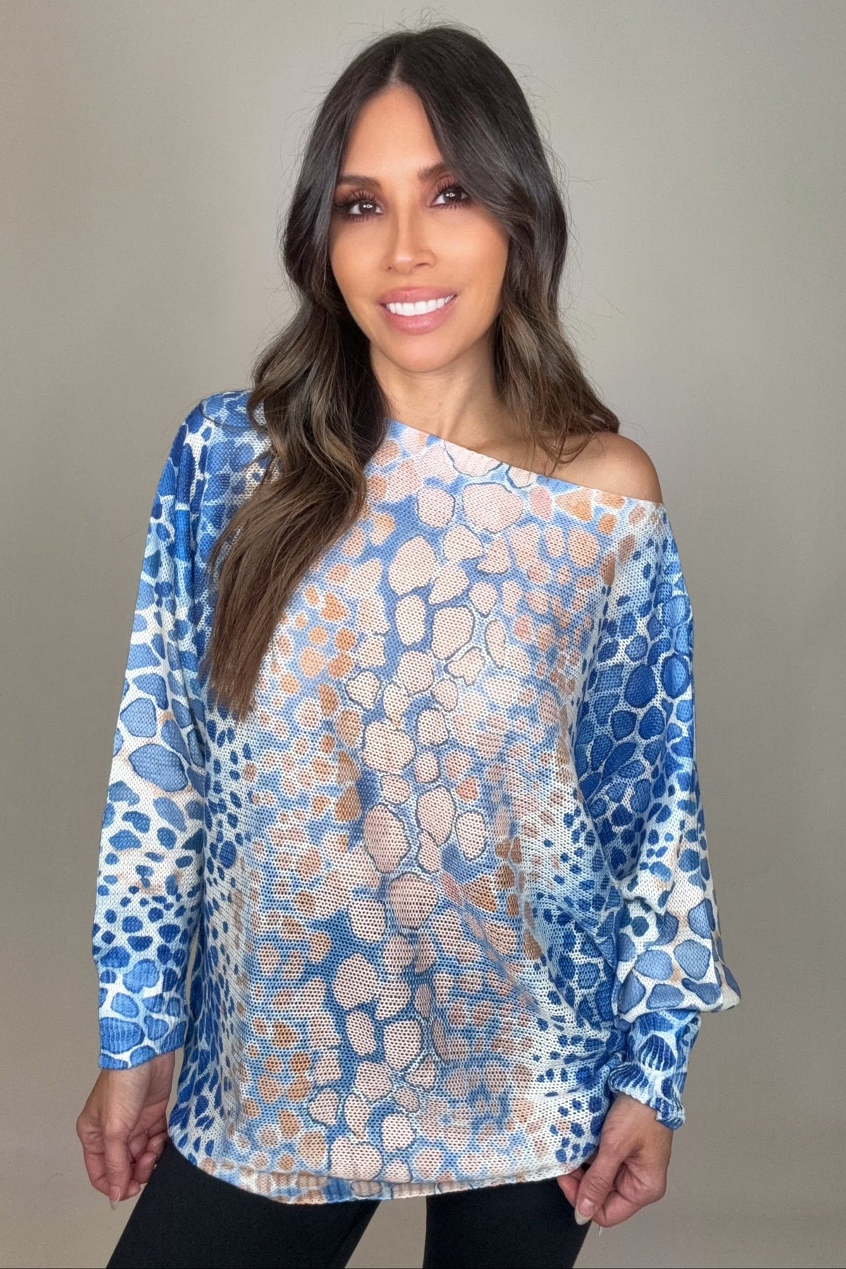 Blue Giraffe Round Neck Knit Printed Sweater