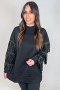 Black Studded Fringe Sleeve Top