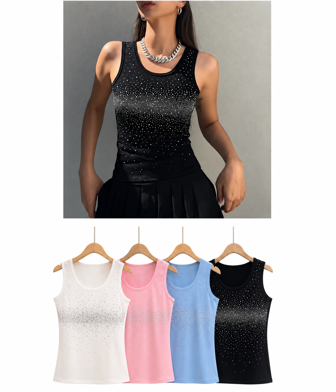 Blue Crystal Studded Tank Top