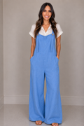 Blue Linen Wide Leg Jumpsuit