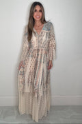 Blue Floral Patch Lace V Neck Maxi Dress