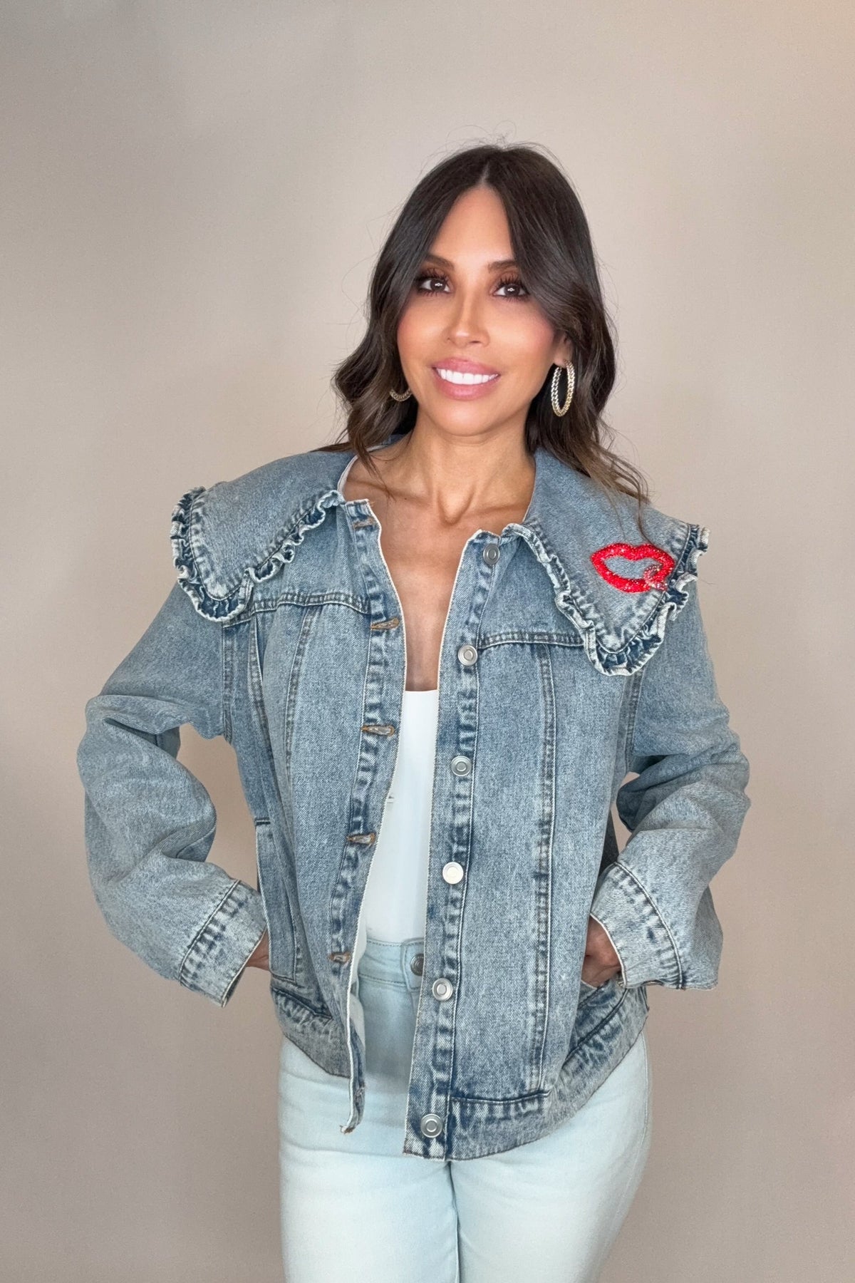 Blue B Ruffled Collar Denim Jacket