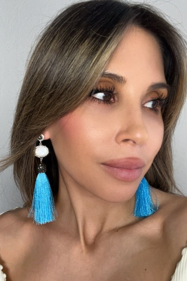 Baroque Pearl 925 Sterling Silver Tassel Gemstone Earrings