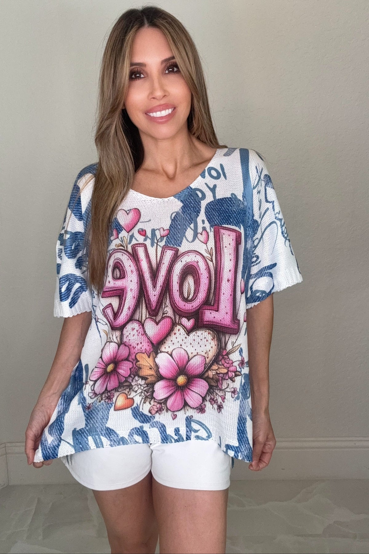 Blush Love Script Graphic Knit Top