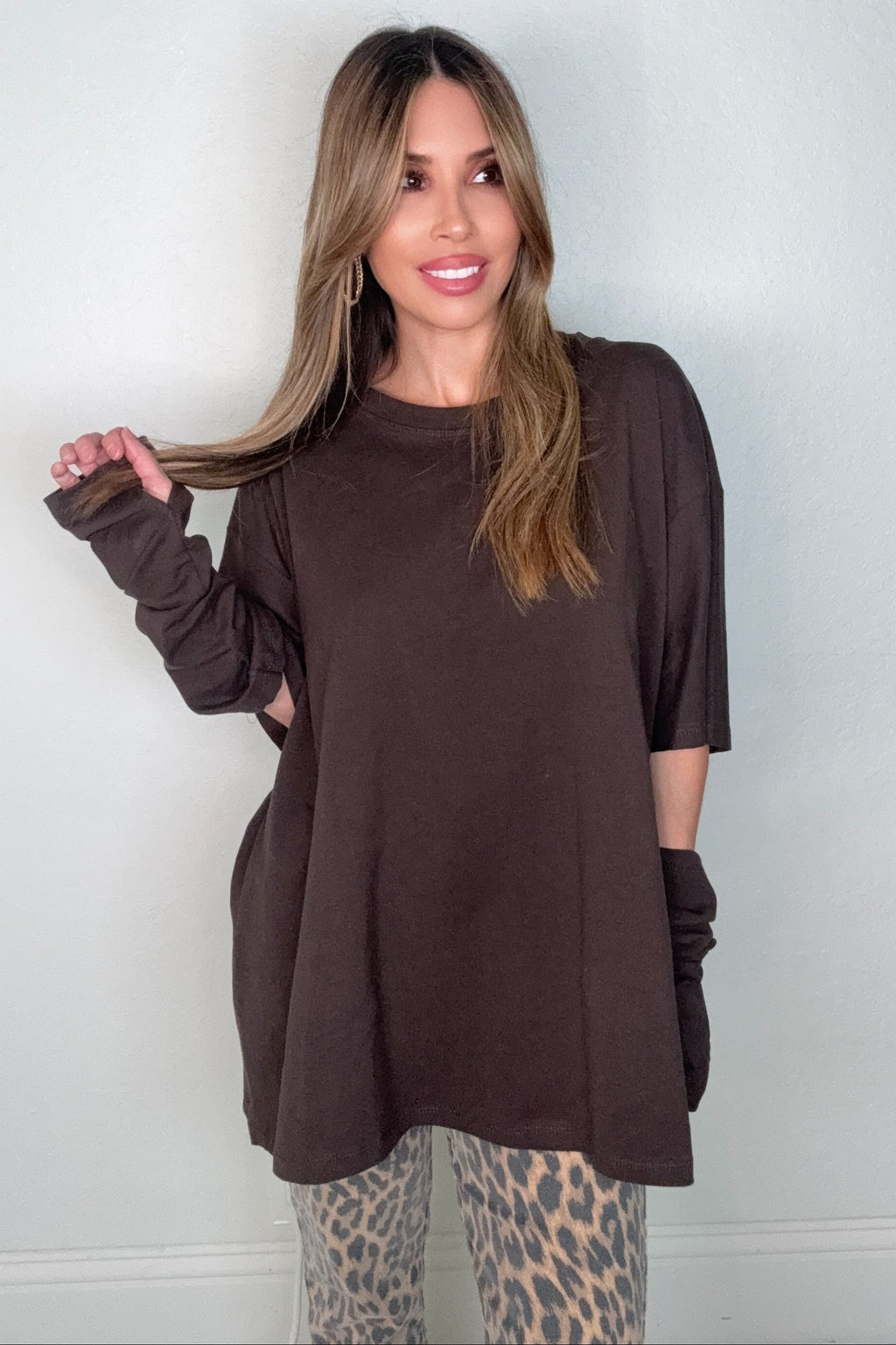Brown Layered Sleeve Top