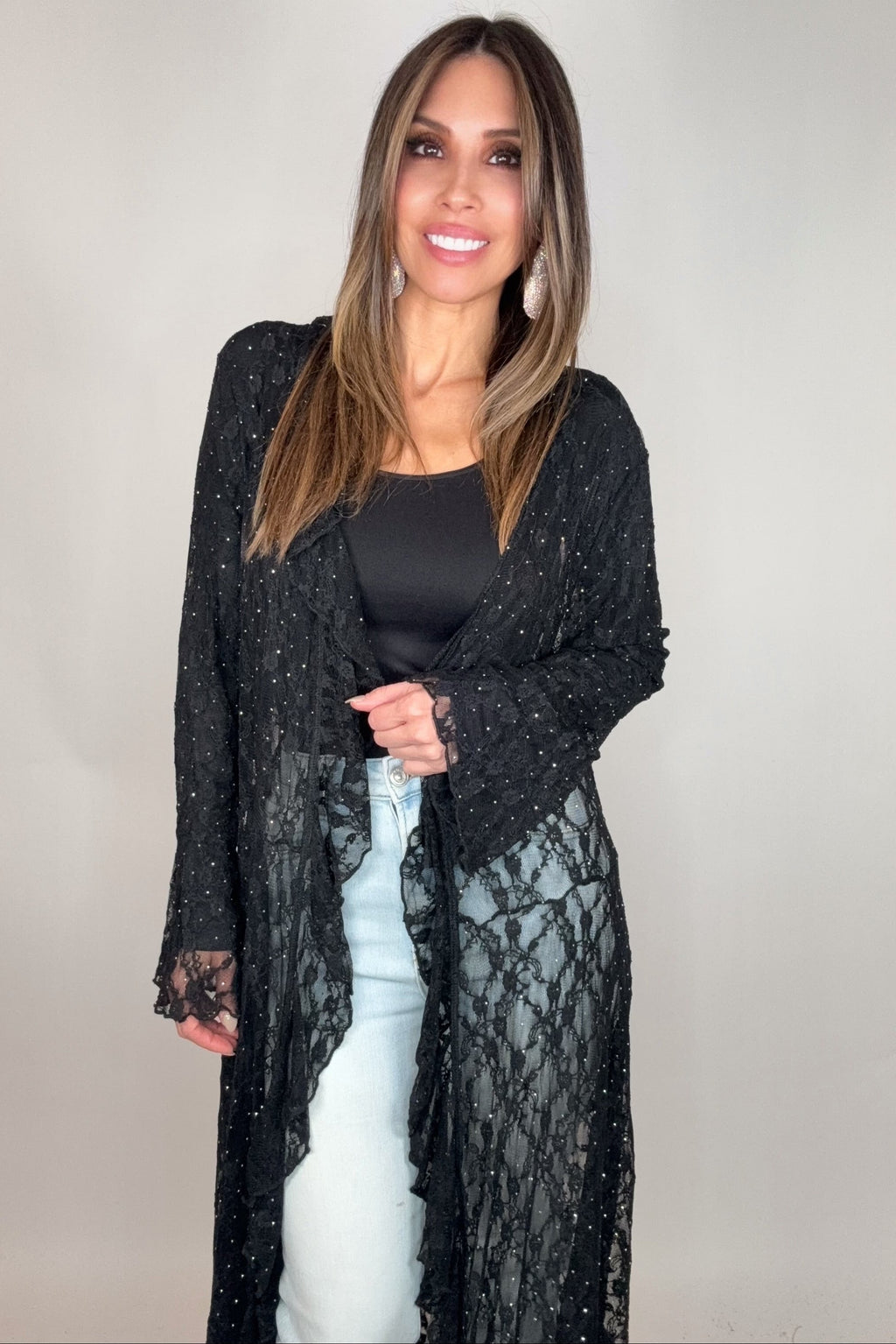 Black Lace Ruffle Sparkle Duster