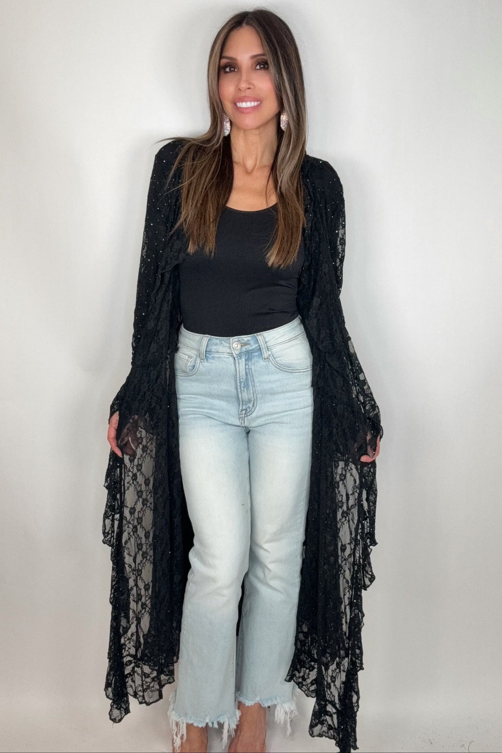 Black Lace Ruffle Sparkle Duster