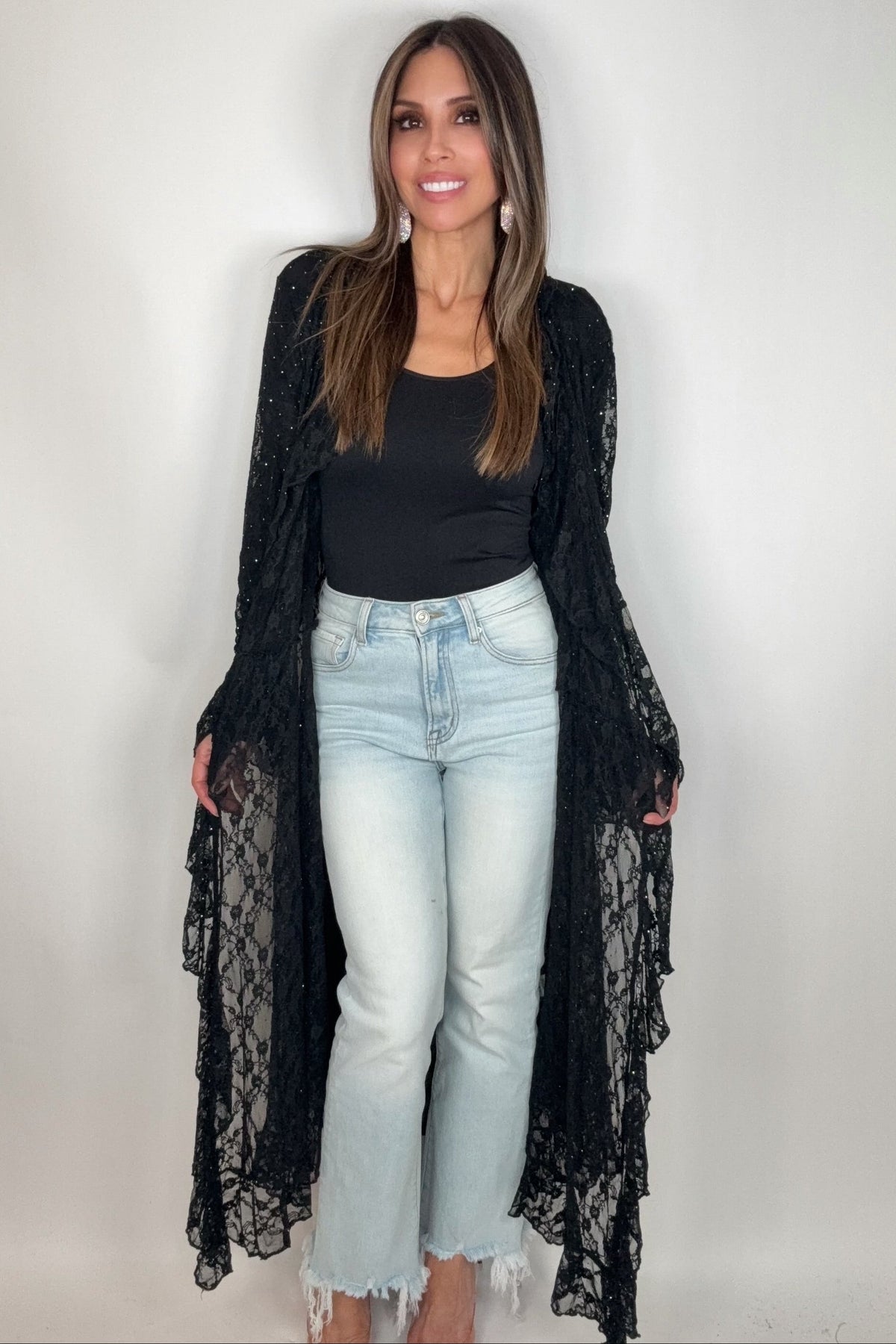 Black Lace Ruffle Sparkle Duster