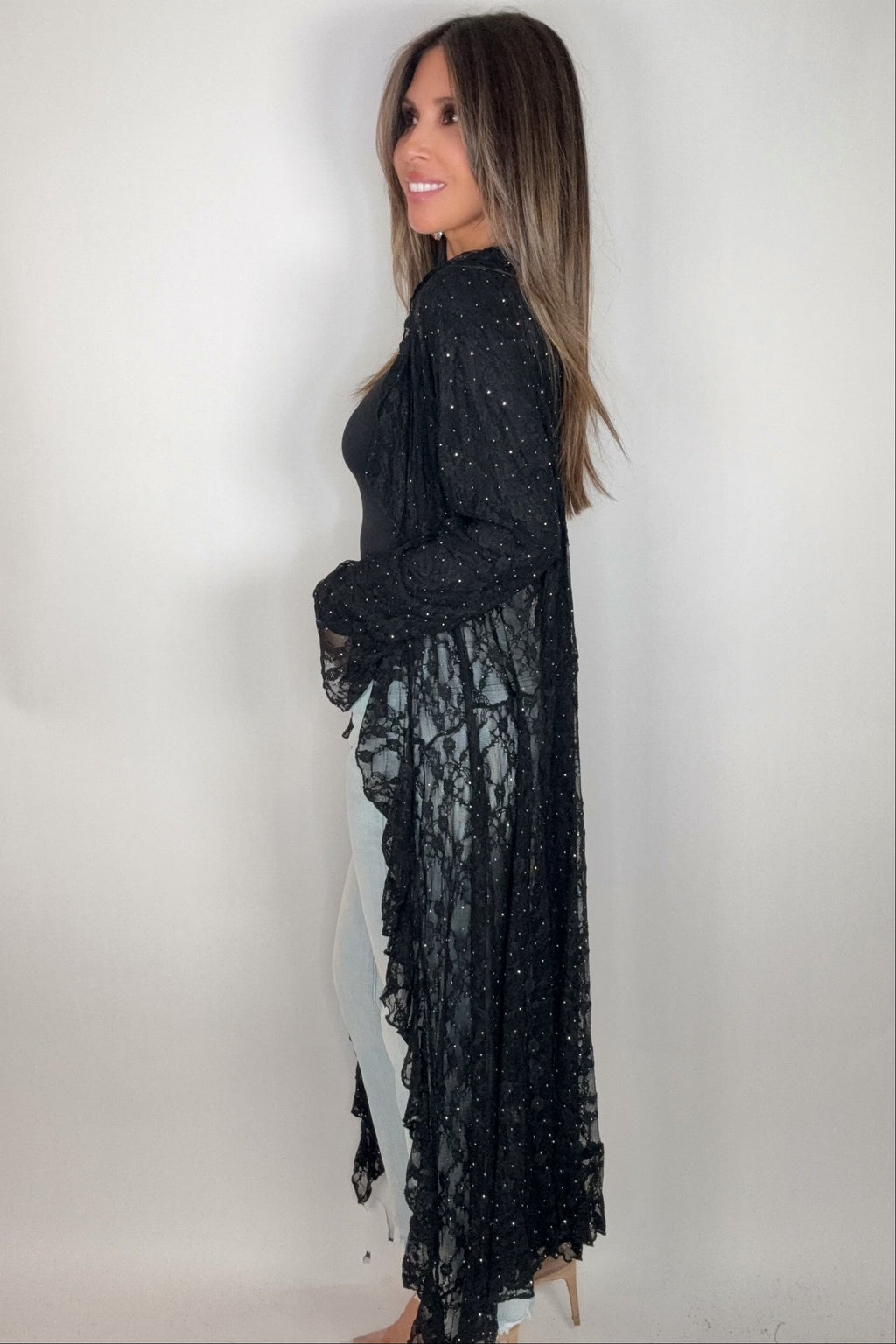 Black Lace Ruffle Sparkle Duster