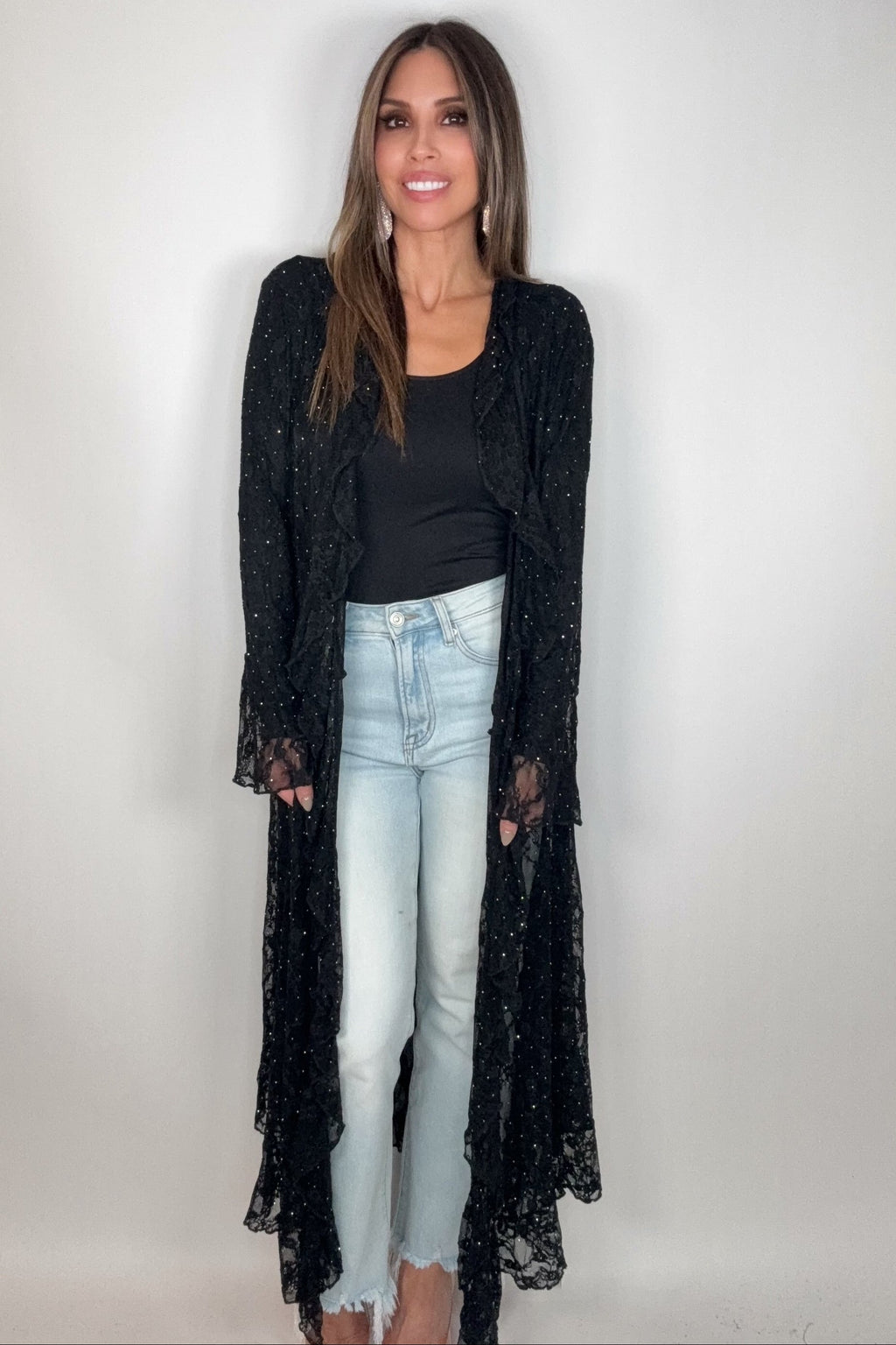 Black Lace Ruffle Sparkle Duster