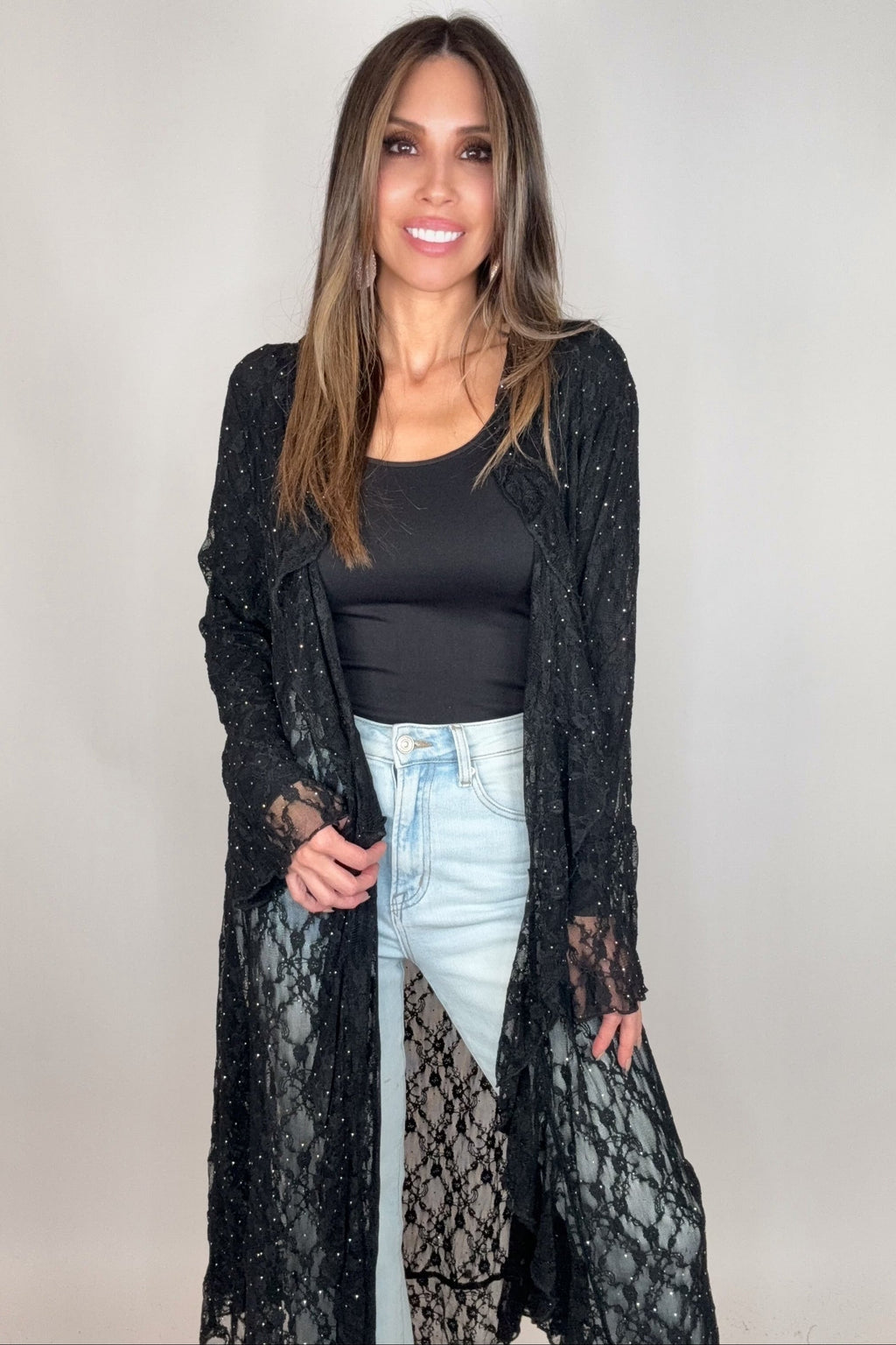 Black Lace Ruffle Sparkle Duster