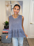 Blue Ruffle Peplum Sleeveless Top