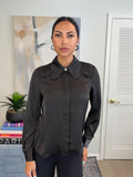 Black Silk Lace Trim Statement Collar Blouse
