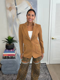 Camel Embellished Pocket Fitted Blazer