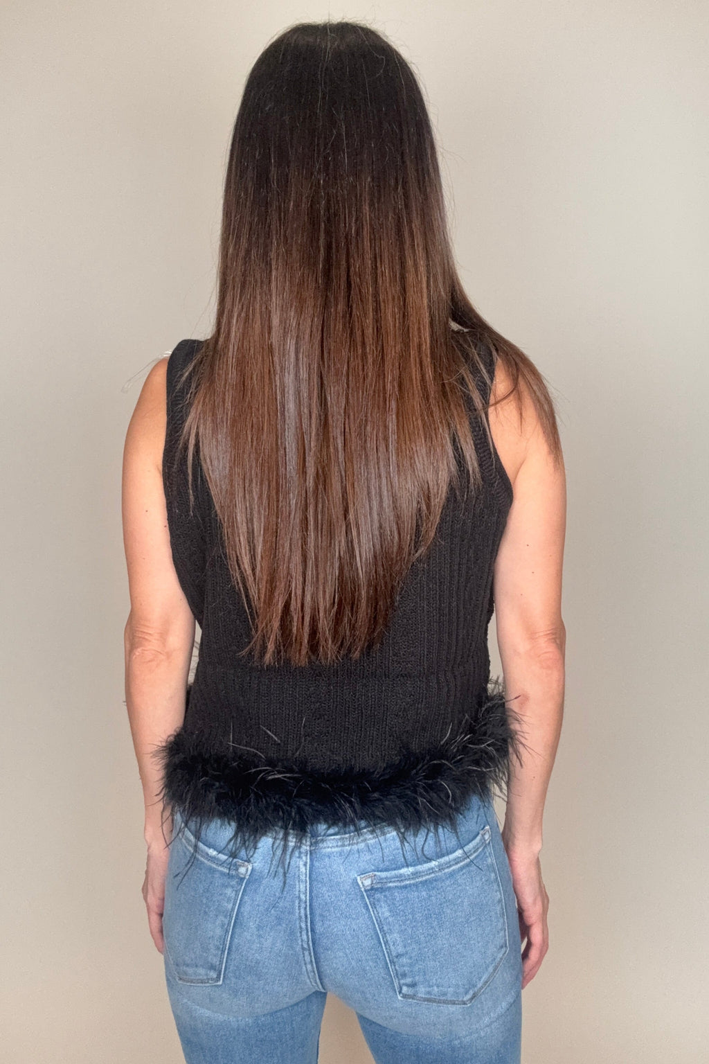 Black Feather Trim Top