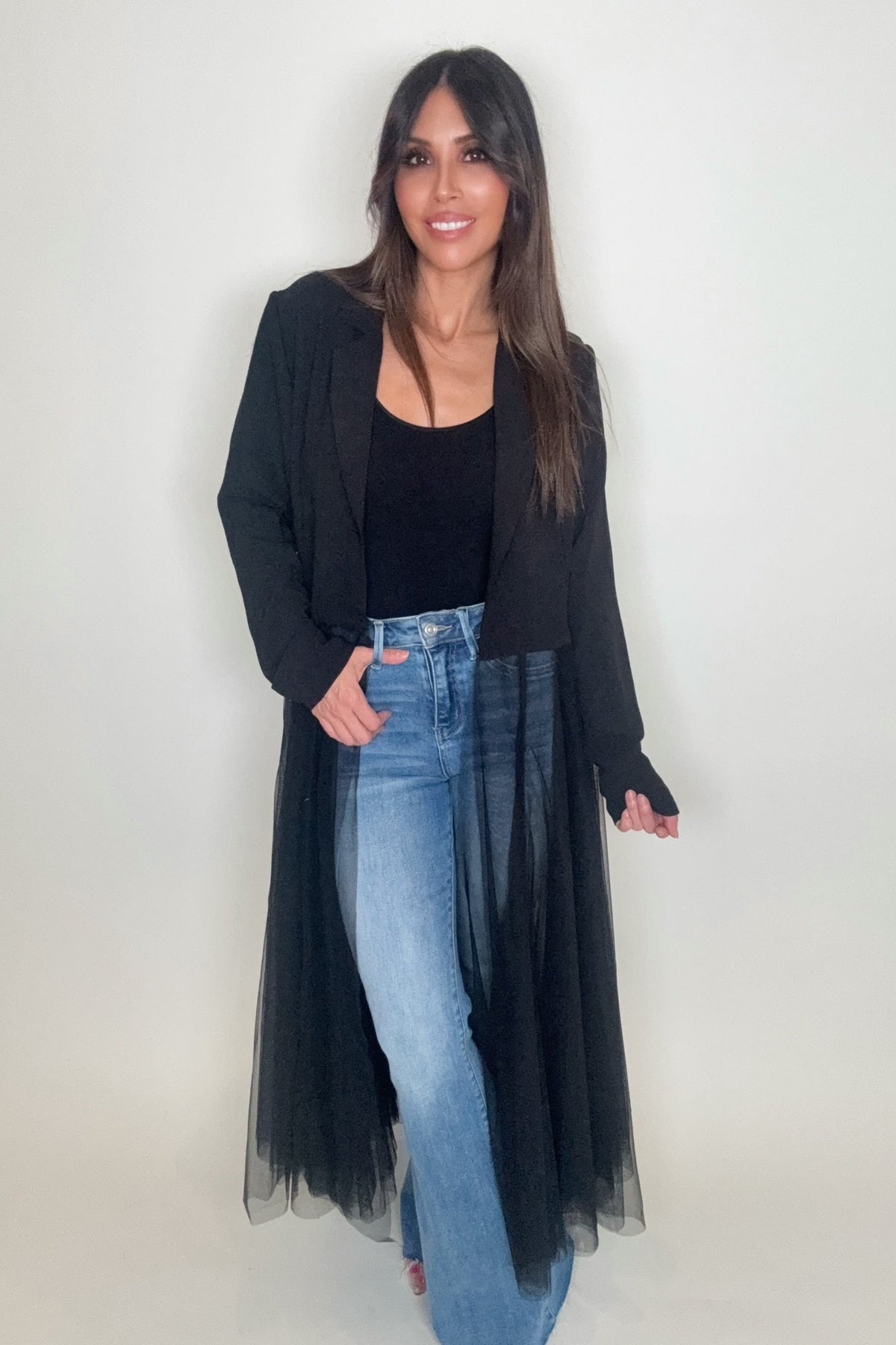 Black Mesh Cardigan Blazer