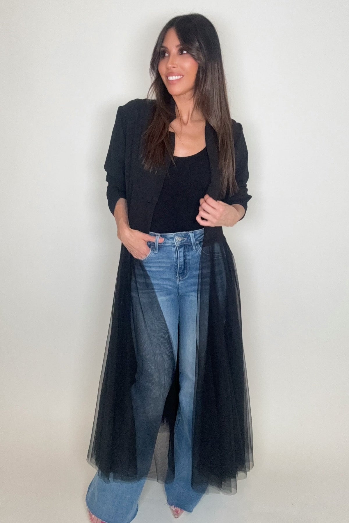 Black Mesh Cardigan Blazer