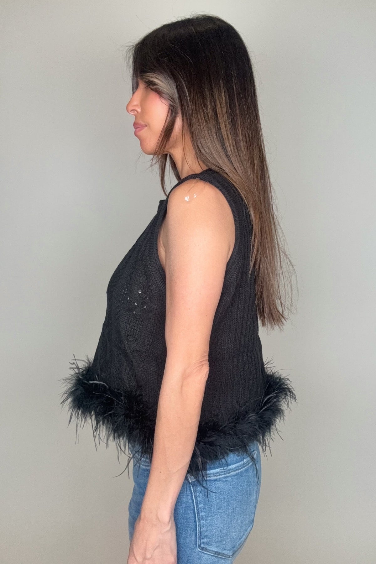 Black Feather Trim Top