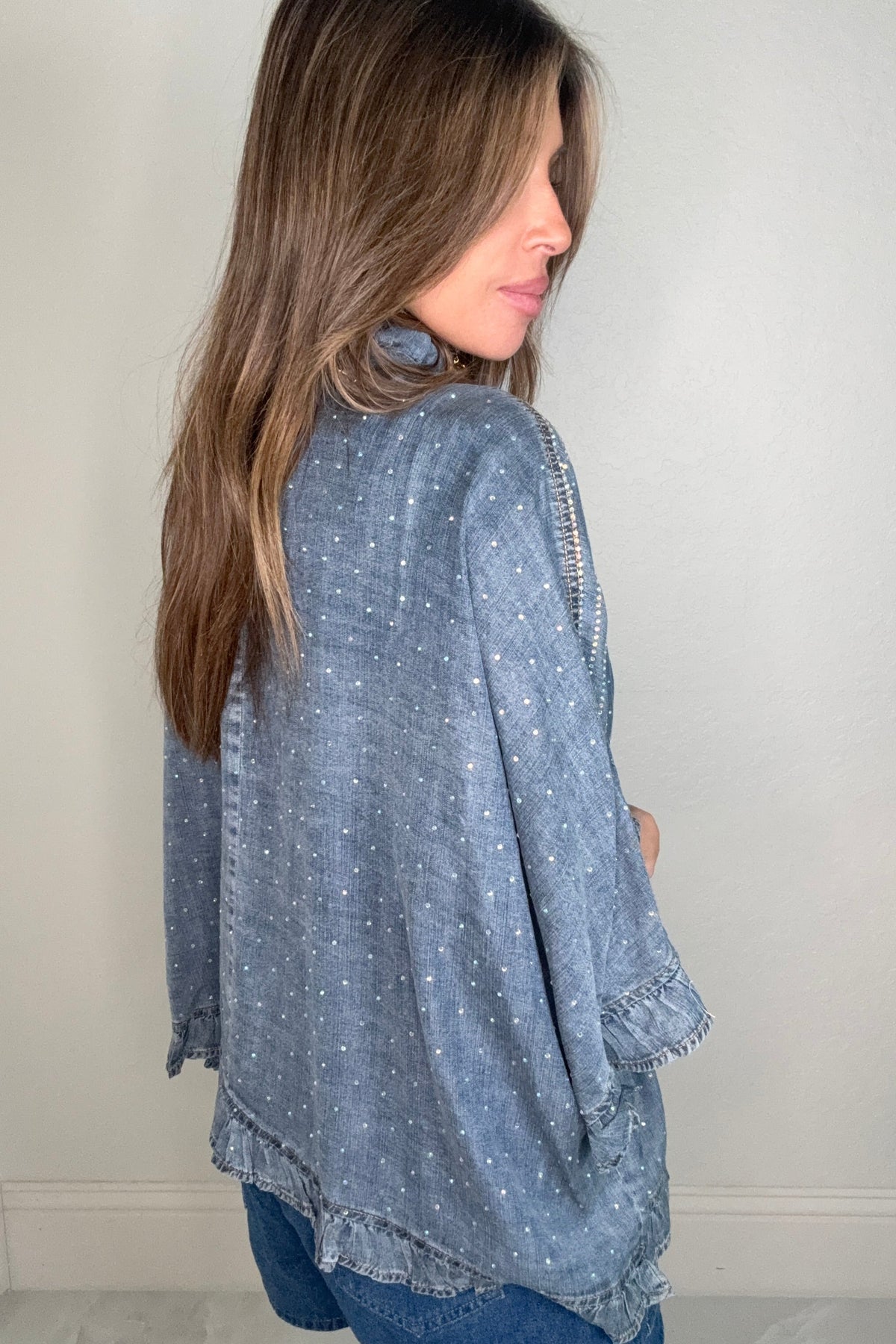 Chambray Crystal Embellished Denim Jacket