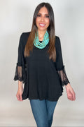 Black Tunic Top with Lace Sleeve