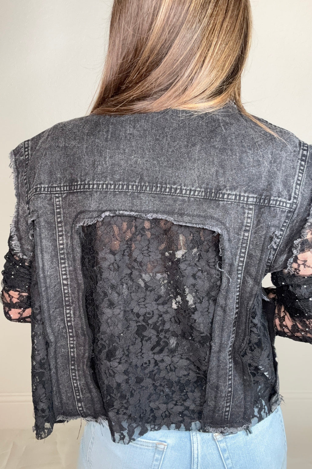 Black Denim Lace Vest