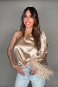 Champagne Single Sleeve Feather Top