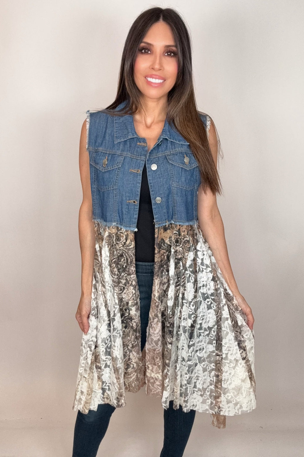 Cropped Denim Taupe Vest