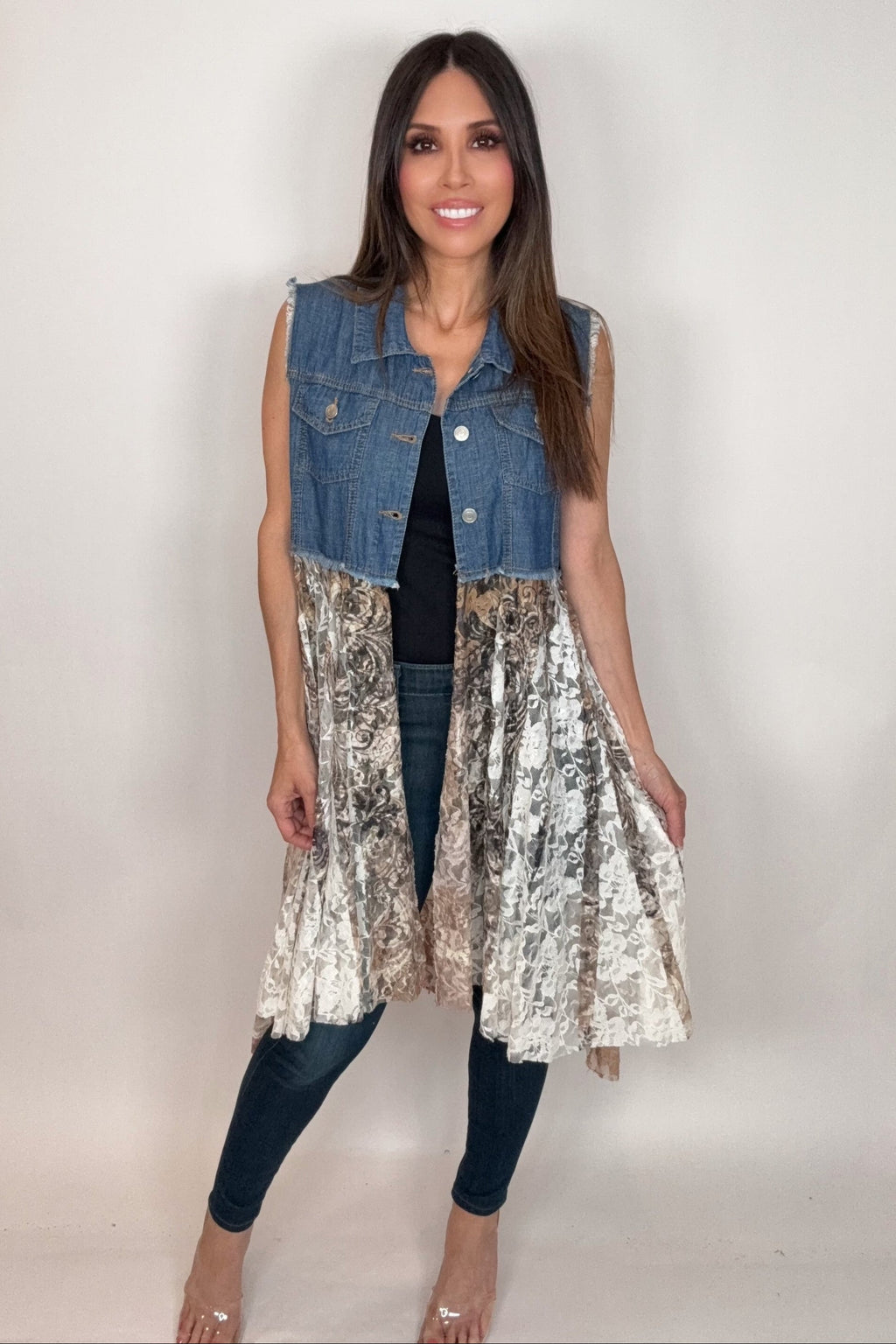 Cropped Denim Taupe Vest