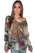 Camo Tiger Face Metallic Floral Knit