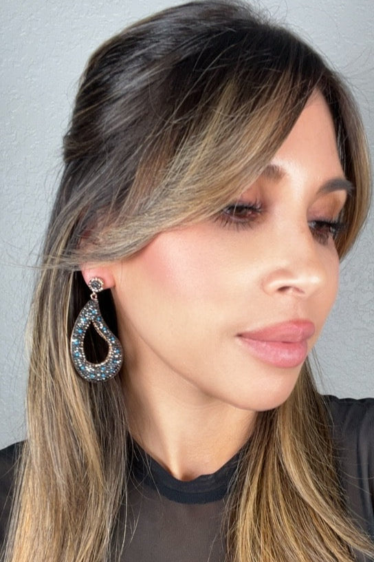 Curved Open Teardrop Gemstone 925 Sterling Silver Earring