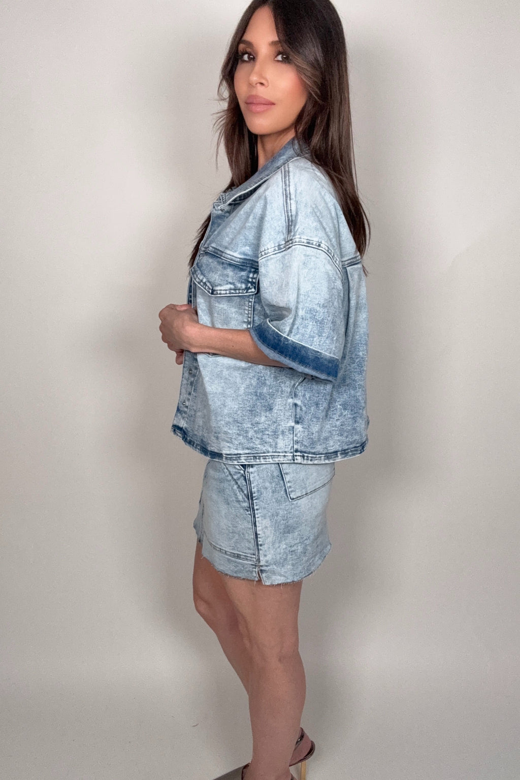 Bayeas Puffy Short Sleeve Denim Jacket