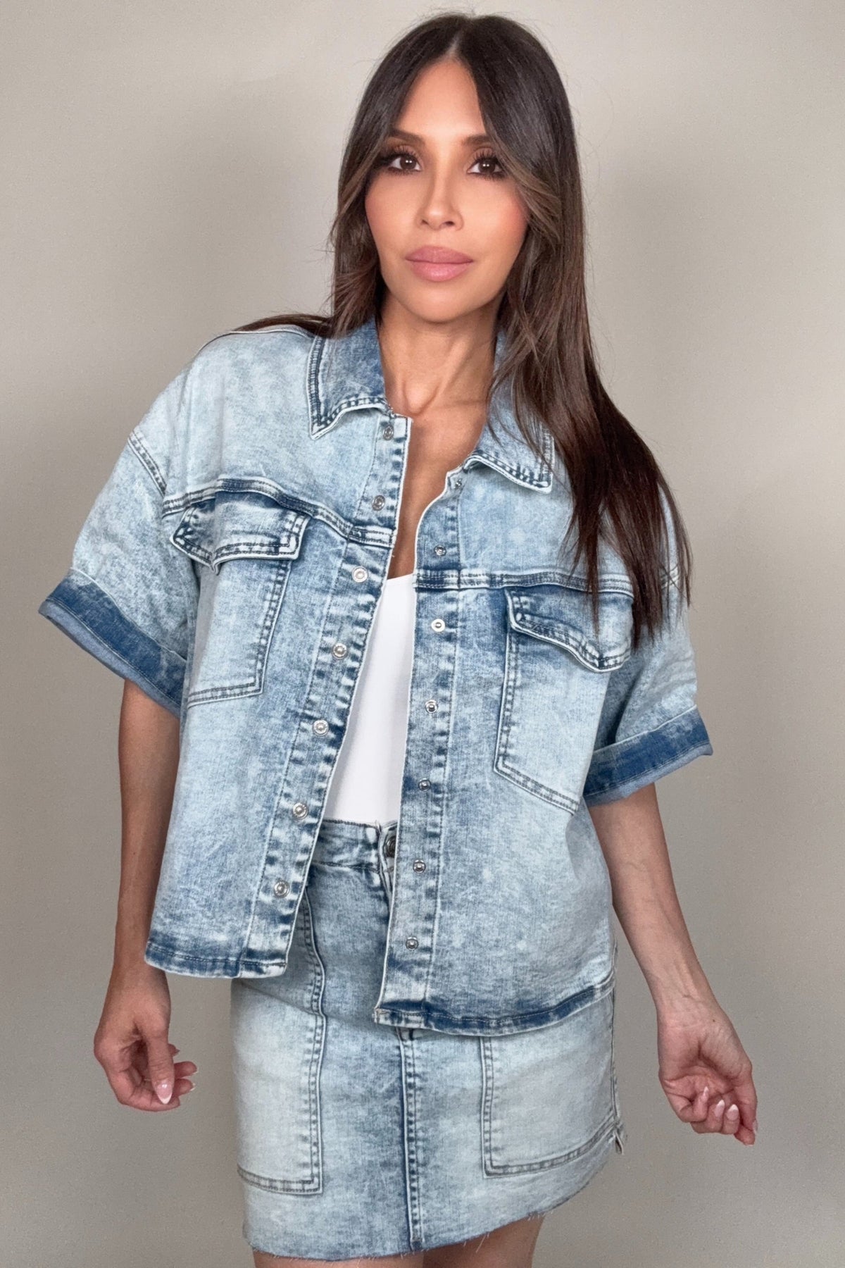 Bayeas Puffy Short Sleeve Denim Jacket