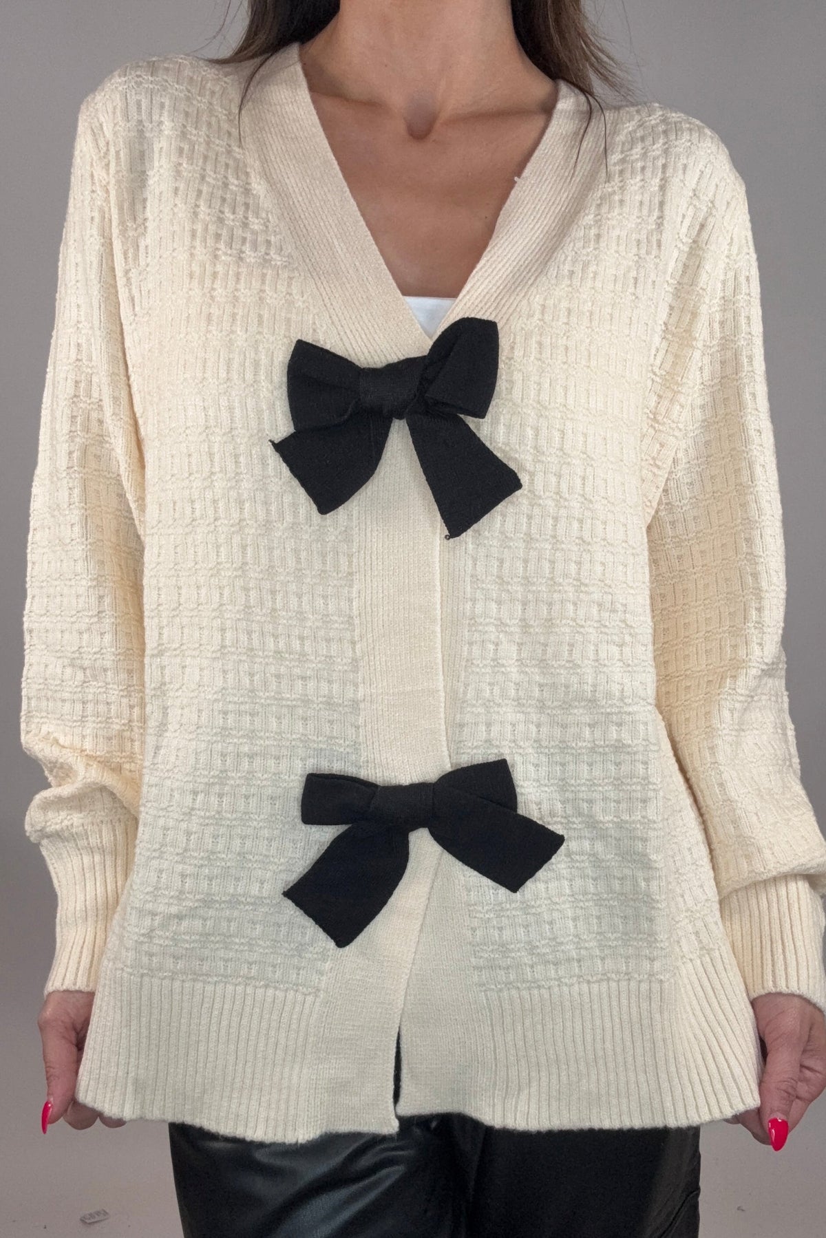 Cream and Black Bow Cardigan