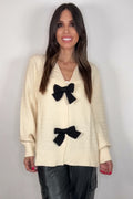 Cream and Black Bow Cardigan