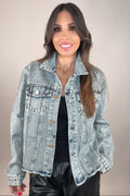 Blue Crystal Stripe Denim Jacket